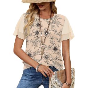 image:imageWIHOLL Womens Summer Tops Trendy Ruffle Sleeve Shirts Casual Chiffon Blouses Beach Vacation Clothes2vintage Floral