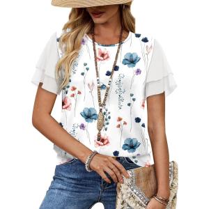 image:imageWIHOLL Womens Summer Tops Trendy Ruffle Sleeve Shirts Casual Chiffon Blouses Beach Vacation Clothes2watercolor Blooms