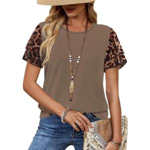 image:imageWIHOLL Womens Summer Tops Trendy Ruffle Sleeve Shirts Casual Chiffon Blouses Beach Vacation ClothesBrown Leopard