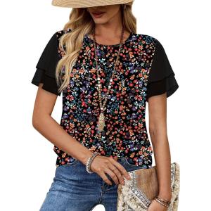 image:imageWIHOLL Womens Summer Tops Trendy Ruffle Sleeve Shirts Casual Chiffon Blouses Beach Vacation ClothesVibrant Florals
