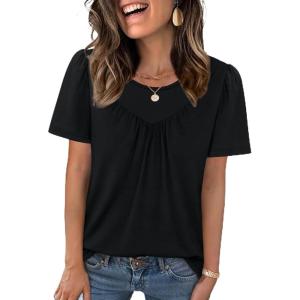 image:imageWIHOLL Womens Summer Tops Trendy Short Sleeve T Shirts Pleated Crewneck Tees Blouses Dressy Casual Outfits Fashion Clothing1black