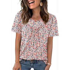 image:imageWIHOLL Womens Summer Tops Trendy Short Sleeve T Shirts Pleated Crewneck Tees Blouses Dressy Casual Outfits Fashion Clothing2print 1