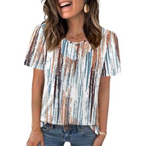 image:imageWIHOLL Womens Summer Tops Trendy Short Sleeve T Shirts Pleated Crewneck Tees Blouses Dressy Casual Outfits Fashion Clothing2print 2