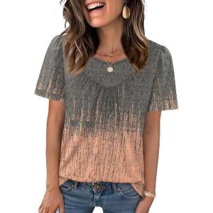 image:imageWIHOLL Womens Summer Tops Trendy Short Sleeve T Shirts Pleated Crewneck Tees Blouses Dressy Casual Outfits Fashion ClothingPrint 3