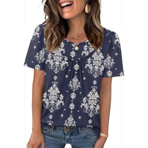 image:imageWIHOLL Womens Summer Tops Trendy Short Sleeve T Shirts Pleated Crewneck Tees Blouses Dressy Casual Outfits Fashion ClothingPrint 6