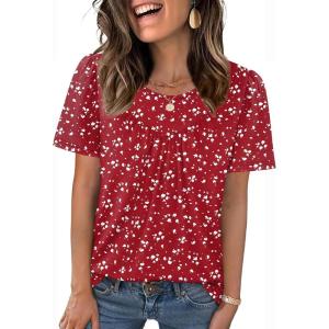 image:imageWIHOLL Womens Summer Tops Trendy Short Sleeve T Shirts Pleated Crewneck Tees Blouses Dressy Casual Outfits Fashion ClothingPrint 7