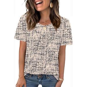 image:imageWIHOLL Womens Summer Tops Trendy Short Sleeve T Shirts Pleated Crewneck Tees Blouses Dressy Casual Outfits Fashion ClothingPrint 8