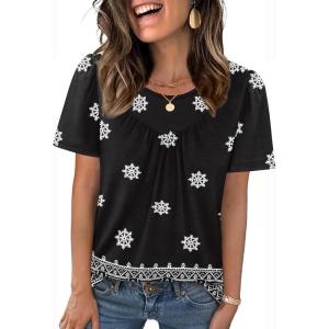 image:imageWIHOLL Womens Summer Tops Trendy Short Sleeve T Shirts Pleated Crewneck Tees Blouses Dressy Casual Outfits Fashion ClothingPrint 9