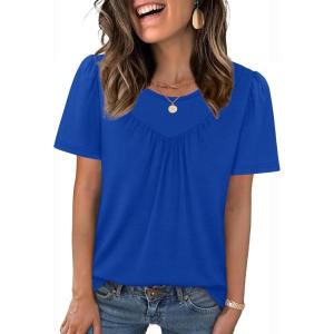 image:imageWIHOLL Womens Summer Tops Trendy Short Sleeve T Shirts Pleated Crewneck Tees Blouses Dressy Casual Outfits Fashion ClothingRoyal Blue