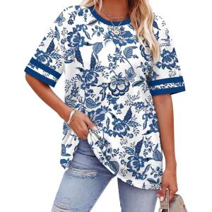 image:imageWIHOLL Womens T Shirts Loose Fit Short Sleeve Tees Crew Neck Color Block Summer Tops 2026 FashionBoho Print