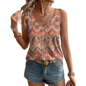 image:imageWIHOLL Womens Tank Tops Loose Casual Summer Tops Eyelet V Neck Basic Sleeveless Shirts Trendy 2026Printboho