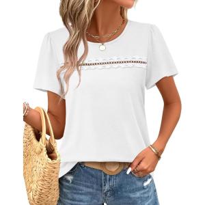 image:imageWIHOLL Womens Tops Boho Summer Outfits 2026 Short Sleeve Shirts with Lace Beach Vacation Clothes Casual S3XL2white
