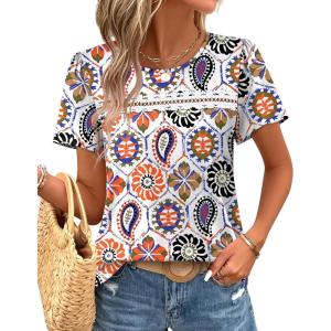 image:imageWIHOLL Womens Tops Boho Summer Outfits 2026 Short Sleeve Shirts with Lace Beach Vacation Clothes Casual S3XL6boho