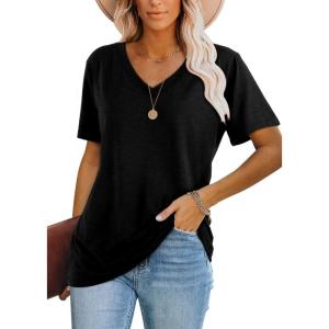image:imageWIHOLL Womens Tops Casual Short Sleeve V Neck Summer T Shirts Fashion Spring Clothes0black