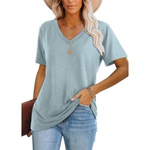 image:imageWIHOLL Womens Tops Casual Short Sleeve V Neck Summer T Shirts Fashion Spring Clothes0blue
