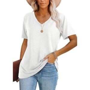 image:imageWIHOLL Womens Tops Casual Short Sleeve V Neck Summer T Shirts Fashion Spring Clothes0white