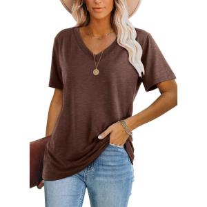 image:imageWIHOLL Womens Tops Casual Short Sleeve V Neck Summer T Shirts Fashion Spring Clothes1brown