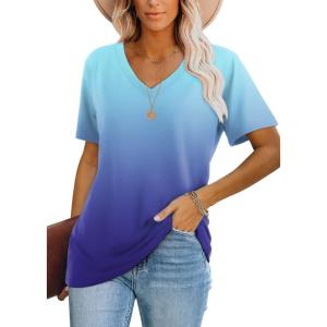 image:imageWIHOLL Womens Tops Casual Short Sleeve V Neck Summer T Shirts Fashion Spring Clothes1ombreblue