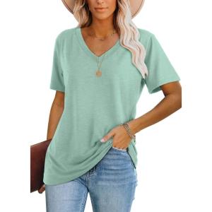 image:imageWIHOLL Womens Tops Casual Short Sleeve V Neck Summer T Shirts Fashion Spring Clothes3aqua