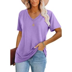 image:imageWIHOLL Womens Tops Casual Short Sleeve V Neck Summer T Shirts Fashion Spring Clothes3lavender
