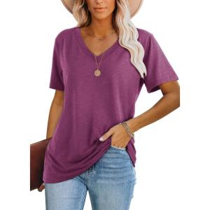 image:imageWIHOLL Womens Tops Casual Short Sleeve V Neck Summer T Shirts Fashion Spring Clothes3purple
