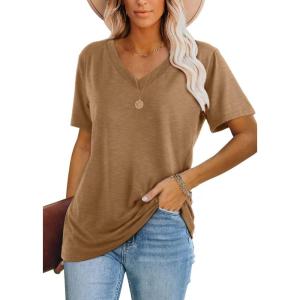image:imageWIHOLL Womens Tops Casual Short Sleeve V Neck Summer T Shirts Fashion Spring Clothes3tan