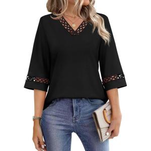 image:imageWIHOLL Womens Tops Eyelet Lace V Neck Bell Sleeve Blouses Dressy Casual Work Shirt 2026 Summer Spring Fashion Clothing01back