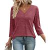 image:imageWIHOLL 34 Length Sleeve Womens Tops Lightweight Spring Outfits Plus Size Casual Summer TShirtsRed