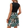image:imageWIHOLL Dresses for Women 2026 Summer Casual Babydoll Crewneck Short Dress Spring Sleeveless Sundress with PocketsBlack Palm Leaf