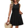 image:imageWIHOLL Dresses for Women 2026 Summer Casual Babydoll Crewneck Short Dress Spring Sleeveless Sundress with PocketsEyelet Black