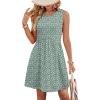 image:imageWIHOLL Dresses for Women 2026 Summer Casual Babydoll Crewneck Short Dress Spring Sleeveless Sundress with PocketsGreen White