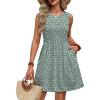 image:imageWIHOLL Dresses for Women 2026 Summer Casual Babydoll Crewneck Short Dress Spring Sleeveless Sundress with PocketsGreen White