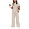image:imageWIHOLL Two Piece Sets for Women Summer Spring Outfits Travel Cruise Resort Wear 2026 Beach Vacation Wide Leg Pants SetBeige
