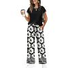 image:imageWIHOLL Two Piece Sets for Women Summer Spring Outfits Travel Cruise Resort Wear 2026 Beach Vacation Wide Leg Pants SetBlack Flower