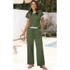 image:imageWIHOLL Two Piece Sets for Women Summer Spring Outfits Travel Cruise Resort Wear 2026 Beach Vacation Wide Leg Pants SetGreen