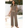 image:imageWIHOLL Two Piece Sets for Women Summer Spring Outfits Travel Cruise Resort Wear 2026 Beach Vacation Wide Leg Pants SetKhaki