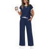 image:imageWIHOLL Two Piece Sets for Women Summer Spring Outfits Travel Cruise Resort Wear 2026 Beach Vacation Wide Leg Pants SetNavy Blue