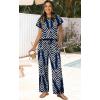 image:imageWIHOLL Two Piece Sets for Women Summer Spring Outfits Travel Cruise Resort Wear 2026 Beach Vacation Wide Leg Pants SetNavy Print