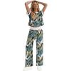 image:imageWIHOLL Two Piece Sets for Women Summer Spring Outfits Travel Cruise Resort Wear 2026 Beach Vacation Wide Leg Pants SetTropical Leaf Pattern