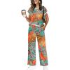 image:imageWIHOLL Two Piece Sets for Women Summer Spring Outfits Travel Cruise Resort Wear 2026 Beach Vacation Wide Leg Pants SetTropical Palm Leaf Print