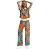 image:imageWIHOLL Two Piece Sets for Women Summer Spring Outfits Travel Cruise Resort Wear 2026 Beach Vacation Wide Leg Pants SetTropical Palm Leaf Print