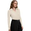 image:imageWIHOLL Womens Polo Shirts Long Sleeve Business Casual Tops Collared V Neck Ribbed Knit Sweater Slim Fit BlousesApricot