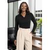 image:imageWIHOLL Womens Polo Shirts Long Sleeve Business Casual Tops Collared V Neck Ribbed Knit Sweater Slim Fit BlousesBlack