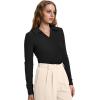 image:imageWIHOLL Womens Polo Shirts Long Sleeve Business Casual Tops Collared V Neck Ribbed Knit Sweater Slim Fit BlousesBlack