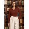 image:imageWIHOLL Womens Polo Shirts Long Sleeve Business Casual Tops Collared V Neck Ribbed Knit Sweater Slim Fit BlousesBurgundy