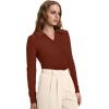 image:imageWIHOLL Womens Polo Shirts Long Sleeve Business Casual Tops Collared V Neck Ribbed Knit Sweater Slim Fit BlousesBurgundy