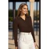 image:imageWIHOLL Womens Polo Shirts Long Sleeve Business Casual Tops Collared V Neck Ribbed Knit Sweater Slim Fit BlousesCoffee