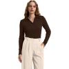 image:imageWIHOLL Womens Polo Shirts Long Sleeve Business Casual Tops Collared V Neck Ribbed Knit Sweater Slim Fit BlousesCoffee