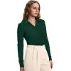 image:imageWIHOLL Womens Polo Shirts Long Sleeve Business Casual Tops Collared V Neck Ribbed Knit Sweater Slim Fit BlousesDark Green