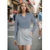 image:imageWIHOLL Womens Polo Shirts Long Sleeve Business Casual Tops Collared V Neck Ribbed Knit Sweater Slim Fit BlousesDusty Blue